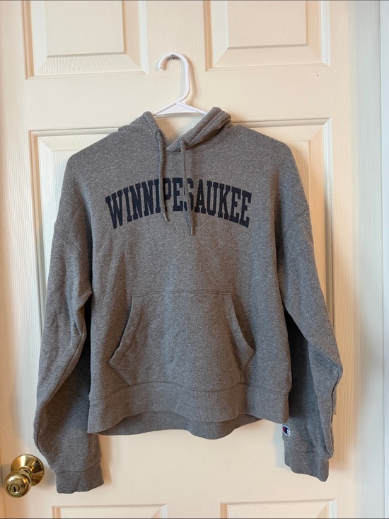 Champion Tops - Champion Women's Gray Hoodie with Navy 'WINNIPESAUKEE' Chest Print